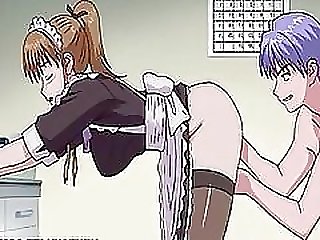 Hentai maid dildoed her wetpussy and mouth fucked