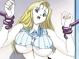 Bigboobs hentai gets caught and squeezed her bigtits by monster