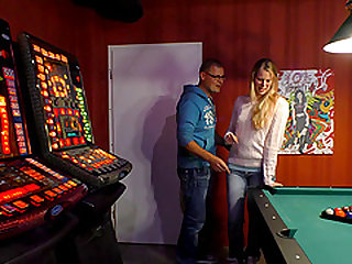 Guy with glasses plows cute Anja's cunt on a pool table