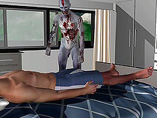 3D cartoon stud getting his tight ass fucked hard by a zombie